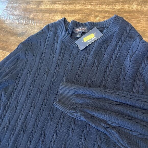 NWT Roundtree & Yorke Sweater Men 2X Tall Navy Blue Cable Knit Fisherman 2XT - Picture 1 of 10
